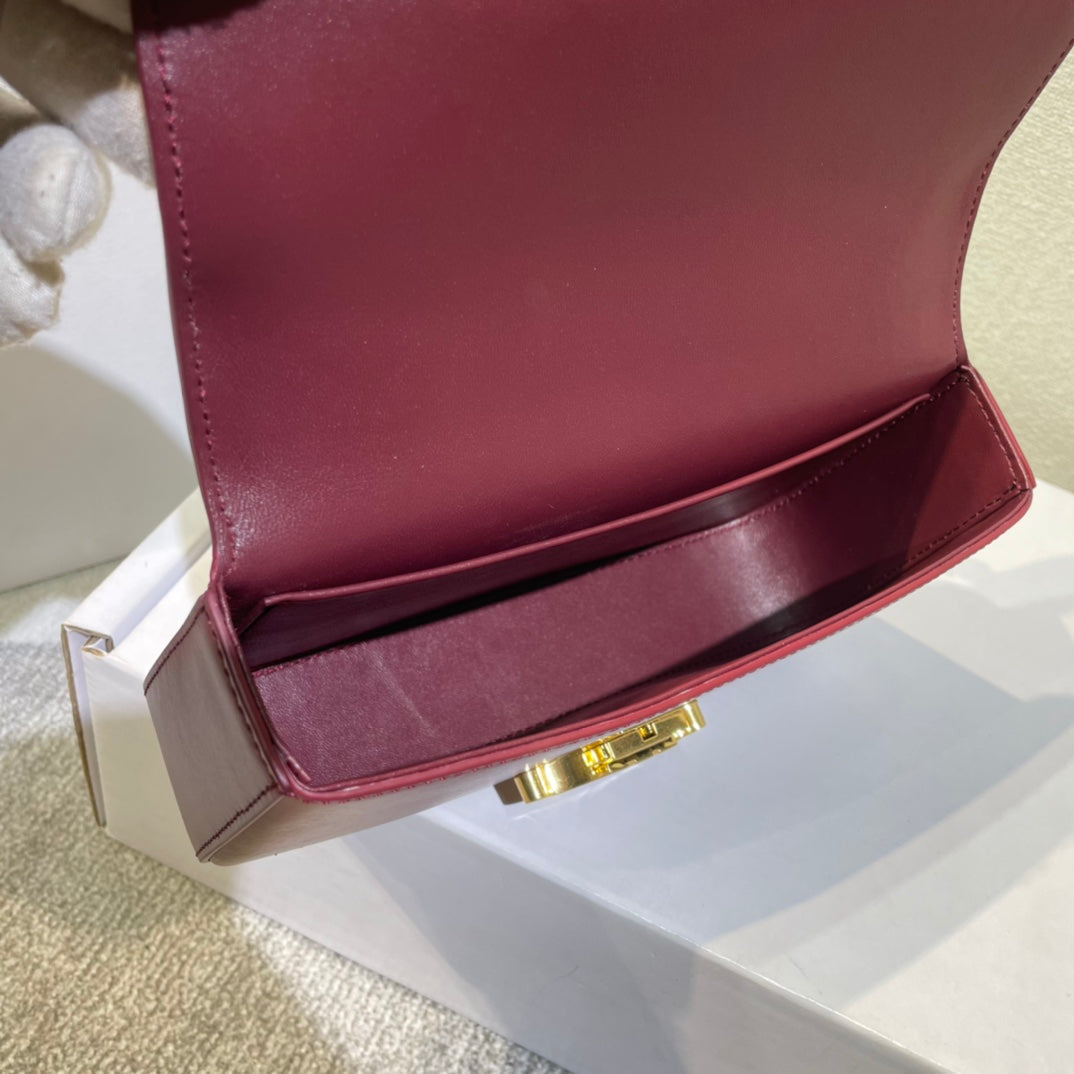 Celine Chain Embossed Armpit Bag 20 in Wine Red Calfskin