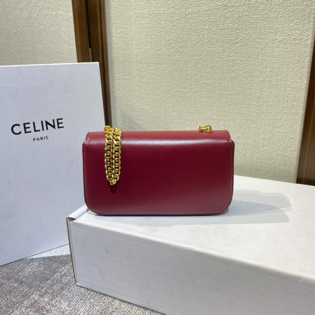 Celine Chain Embossed Armpit Bag 20 in Wine Red Calfskin