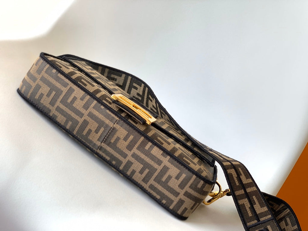Fend Baguette 27 Brown Ff Jacquard Fabric Bag Ghw