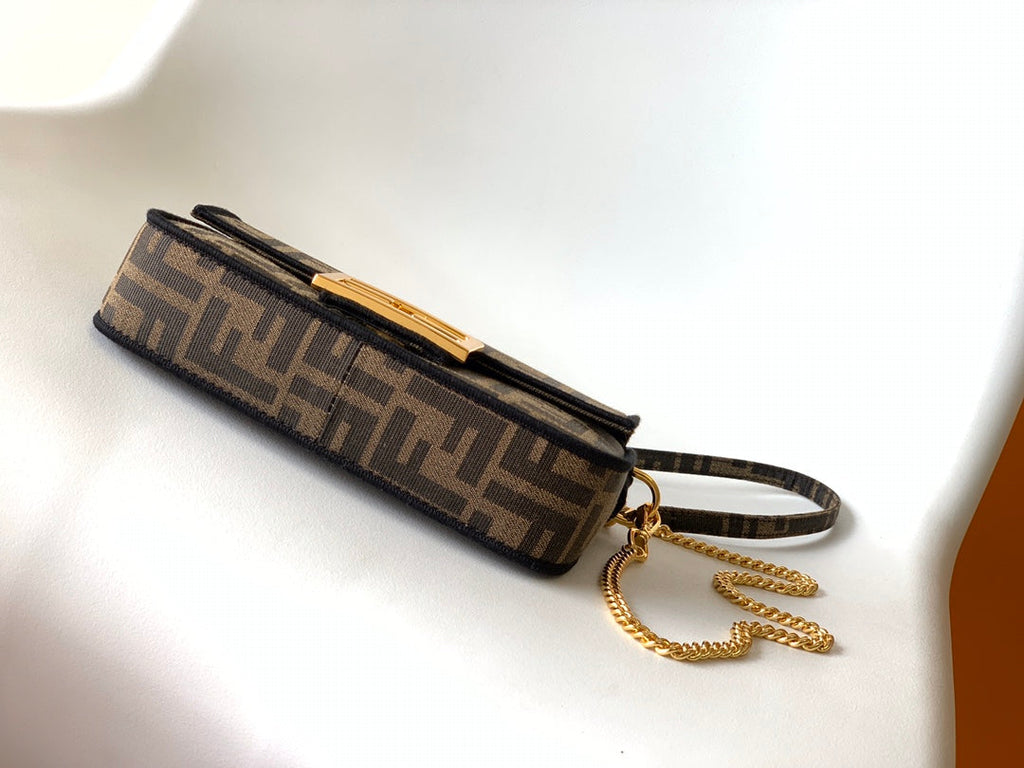 Fend Baguette 20 Brown Ff Jacquard Fabric Bag Ghw