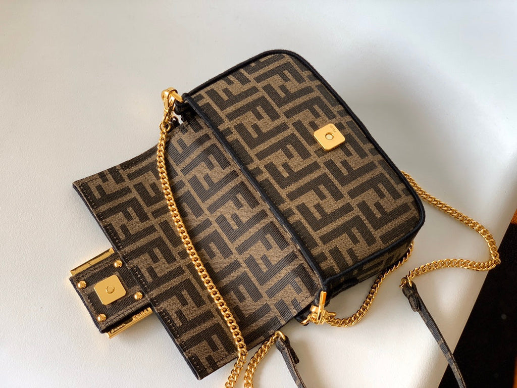 Fend Baguette 20 Brown Ff Jacquard Fabric Bag Ghw