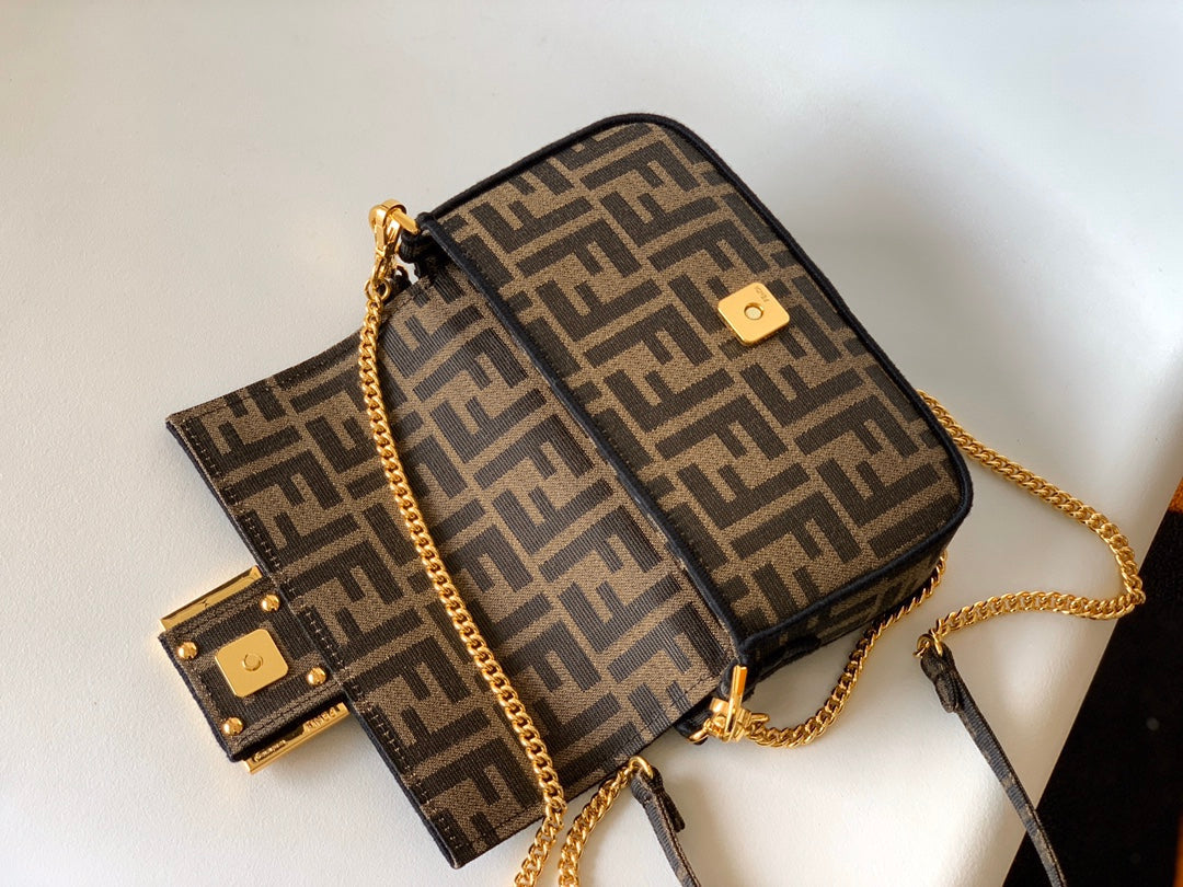 Fend Baguette 20 Brown Ff Jacquard Fabric Bag Ghw