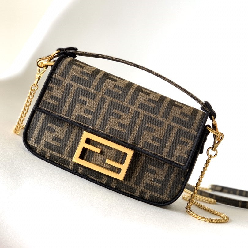 Fend Baguette 20 Brown Ff Jacquard Fabric Bag Ghw