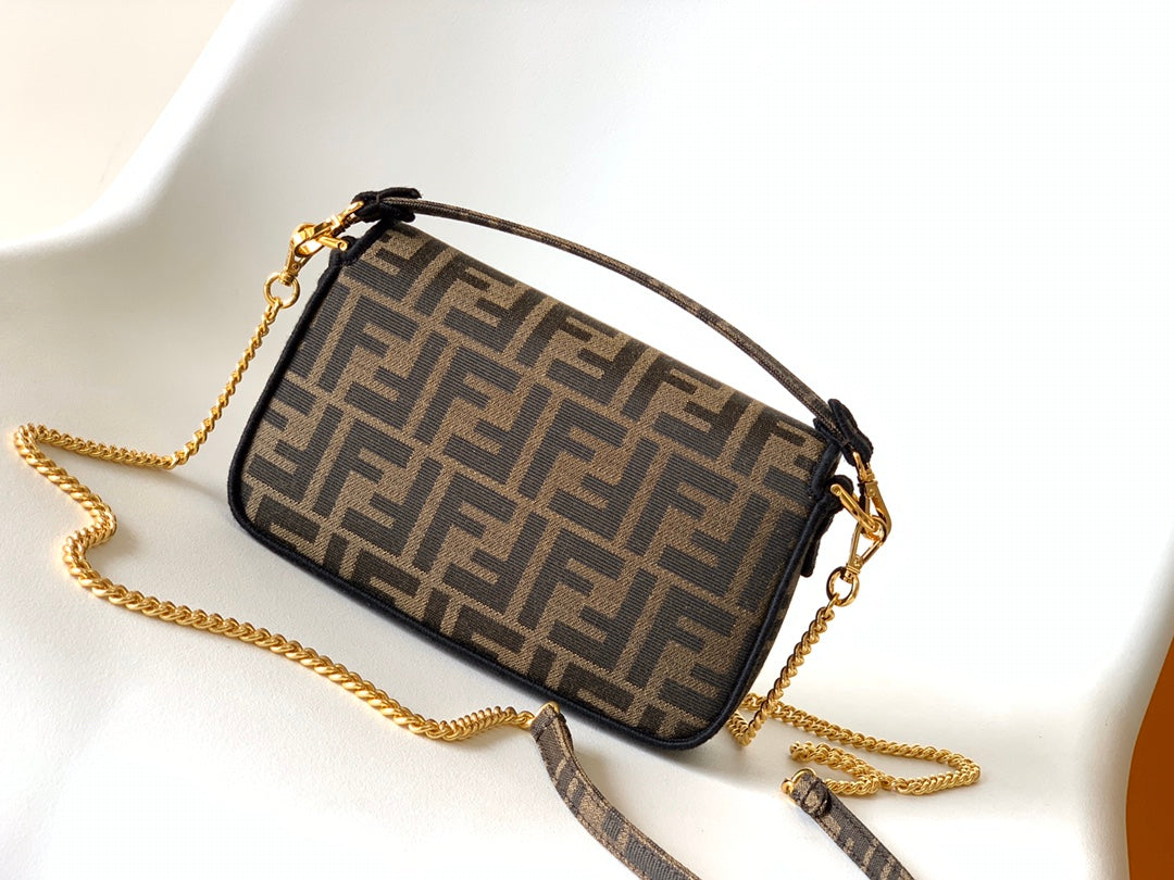 Fend Baguette 20 Brown Ff Jacquard Fabric Bag Ghw