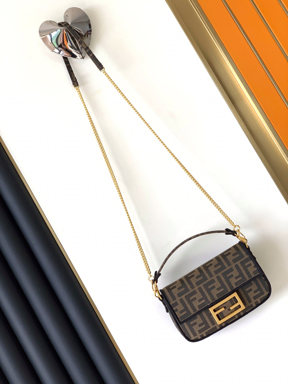 Fend Baguette 20 Brown Ff Jacquard Fabric Bag Ghw