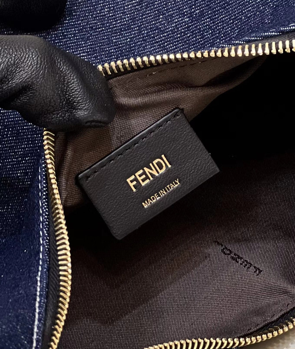 Fendi Fendigraphy 29 Bag in Navy Blue Denim Fabric with Gold Hardware