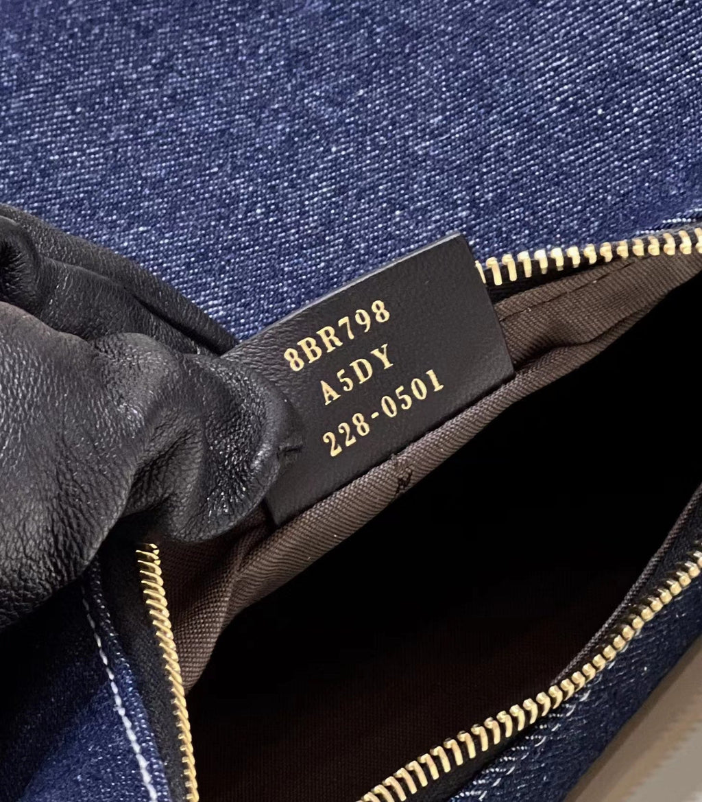 Fendi Fendigraphy 29 Bag in Navy Blue Denim Fabric with Gold Hardware