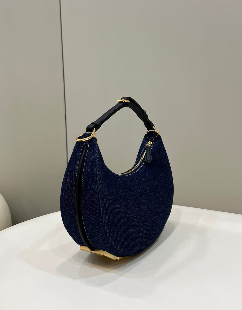 Fendi Fendigraphy 29 Bag in Navy Blue Denim Fabric with Gold Hardware