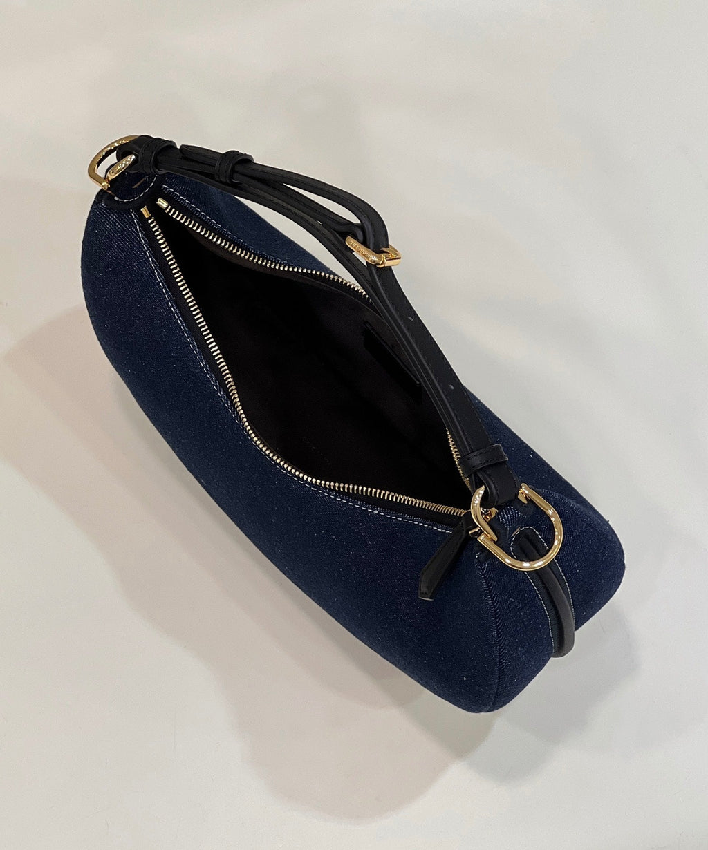 Fendi Fendigraphy 29 Bag in Navy Blue Denim Fabric with Gold Hardware