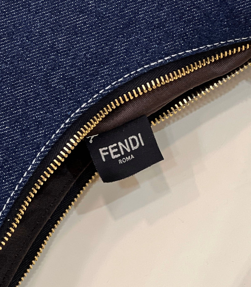 Fendi Fendigraphy 29 Bag in Navy Blue Denim Fabric with Gold Hardware