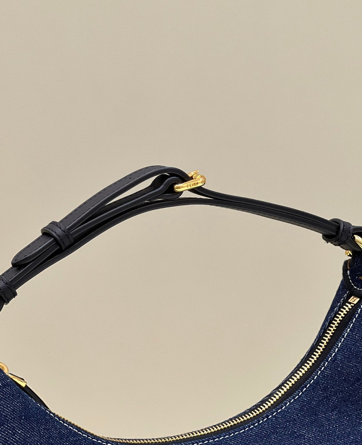 Fendi Fendigraphy 29 Bag in Navy Blue Denim Fabric with Gold Hardware