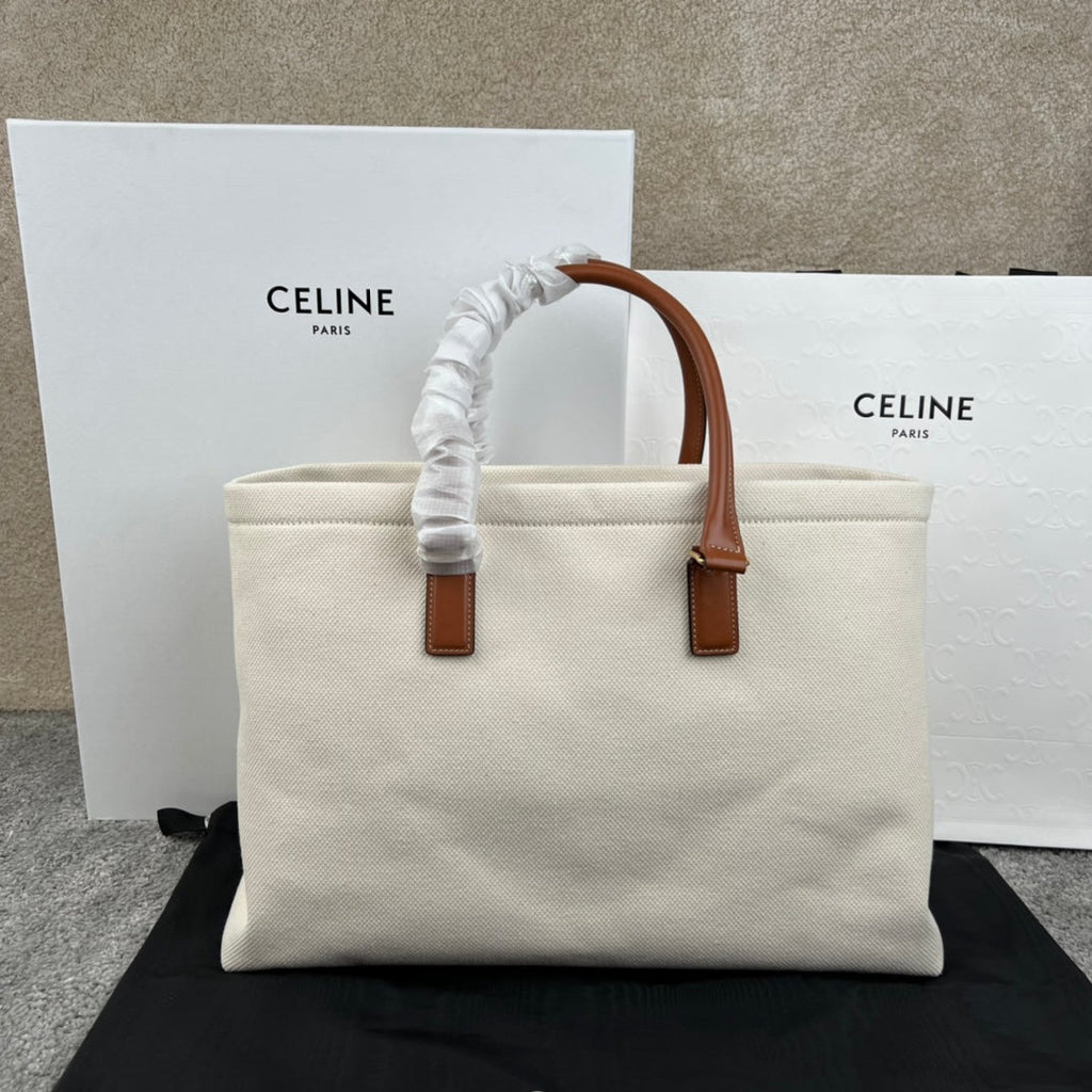 Celine Cabas 44 Printed Canvas White Tote