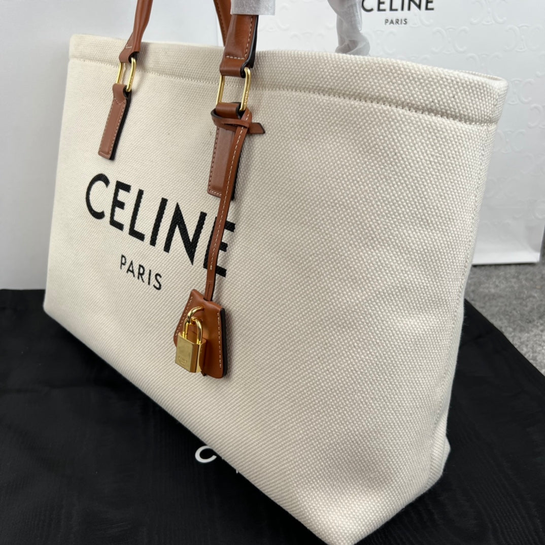 Celine Cabas 44 Printed Canvas White Tote