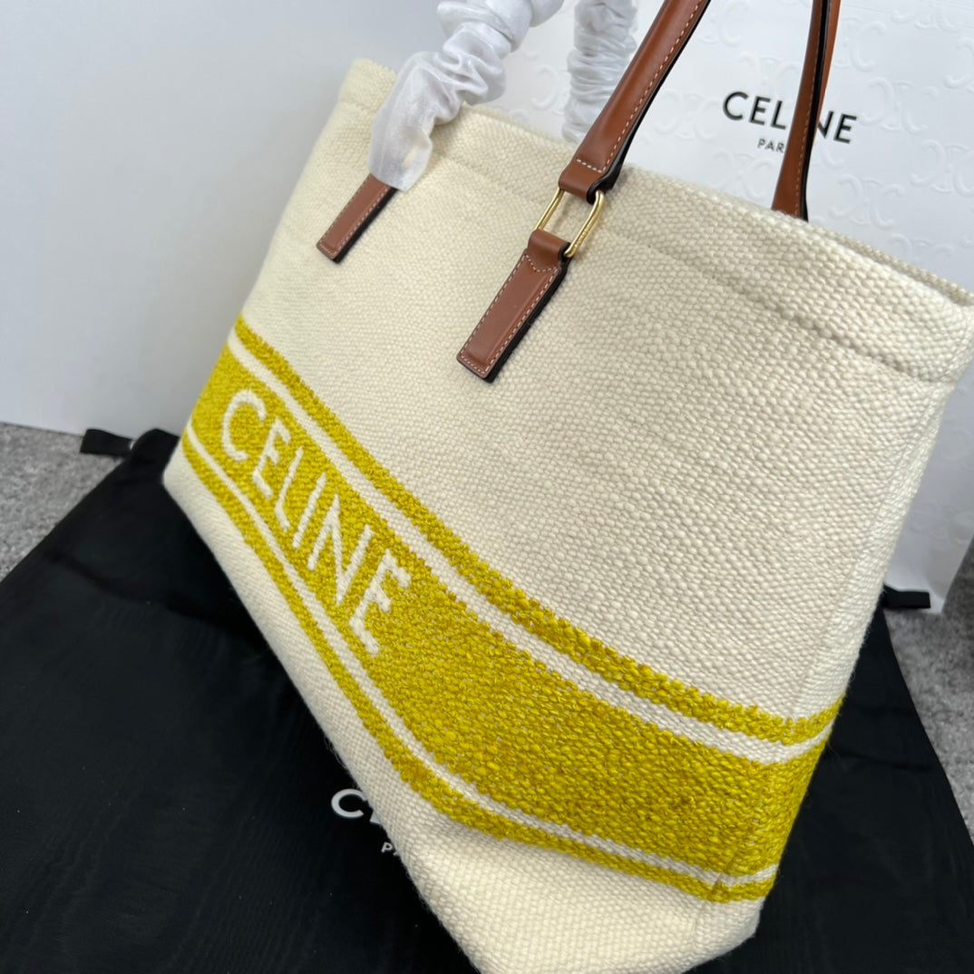 Celine Cabas 44 Printed Canvas White Yellow Tote