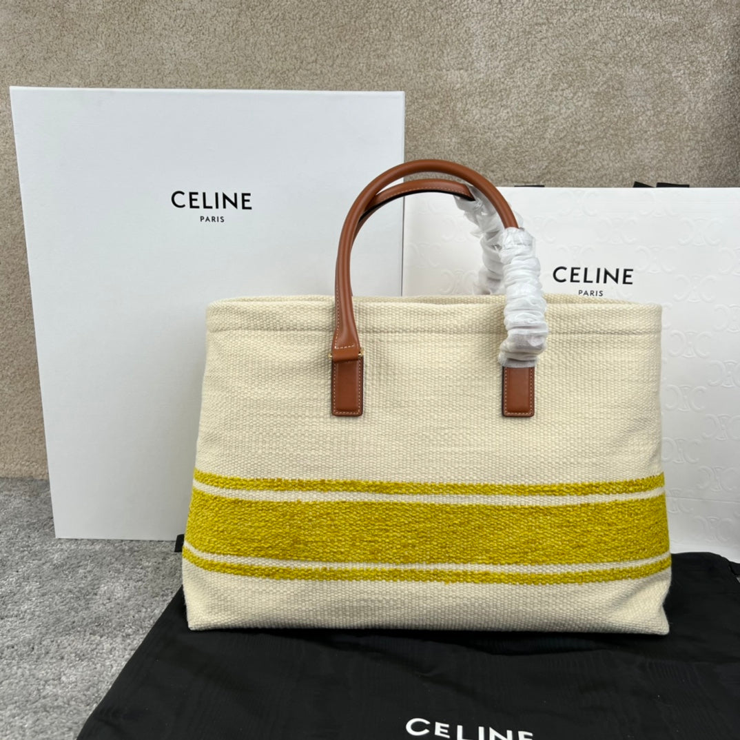 Celine Cabas 44 Printed Canvas White Yellow Tote
