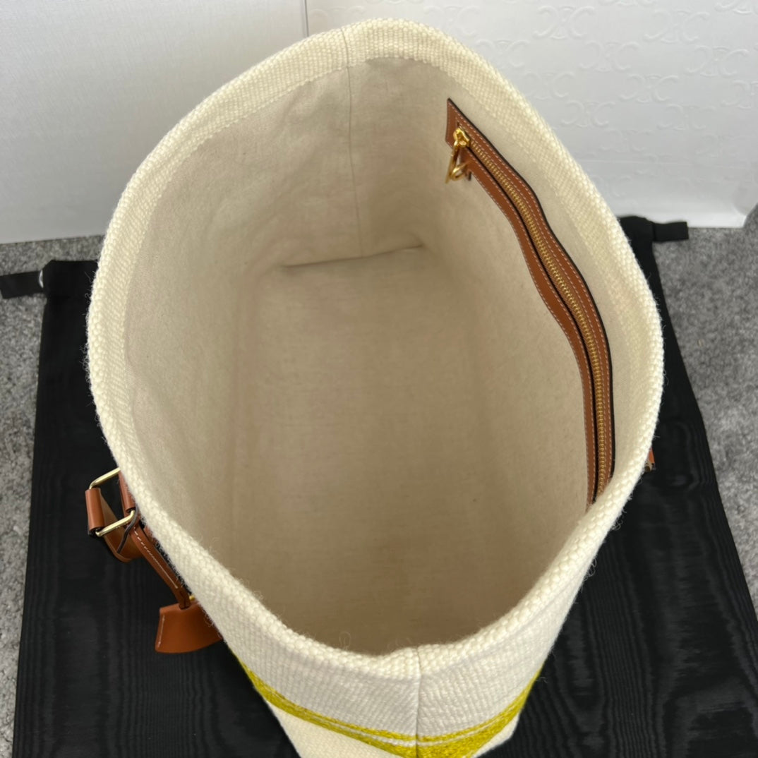 Celine Cabas 44 Printed Canvas White Yellow Tote