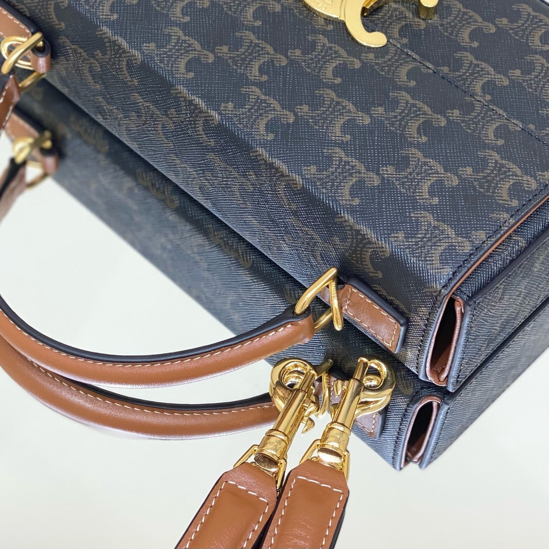 Celine Box Triomphe 22 Black Pattern Natural Calfskin Bag