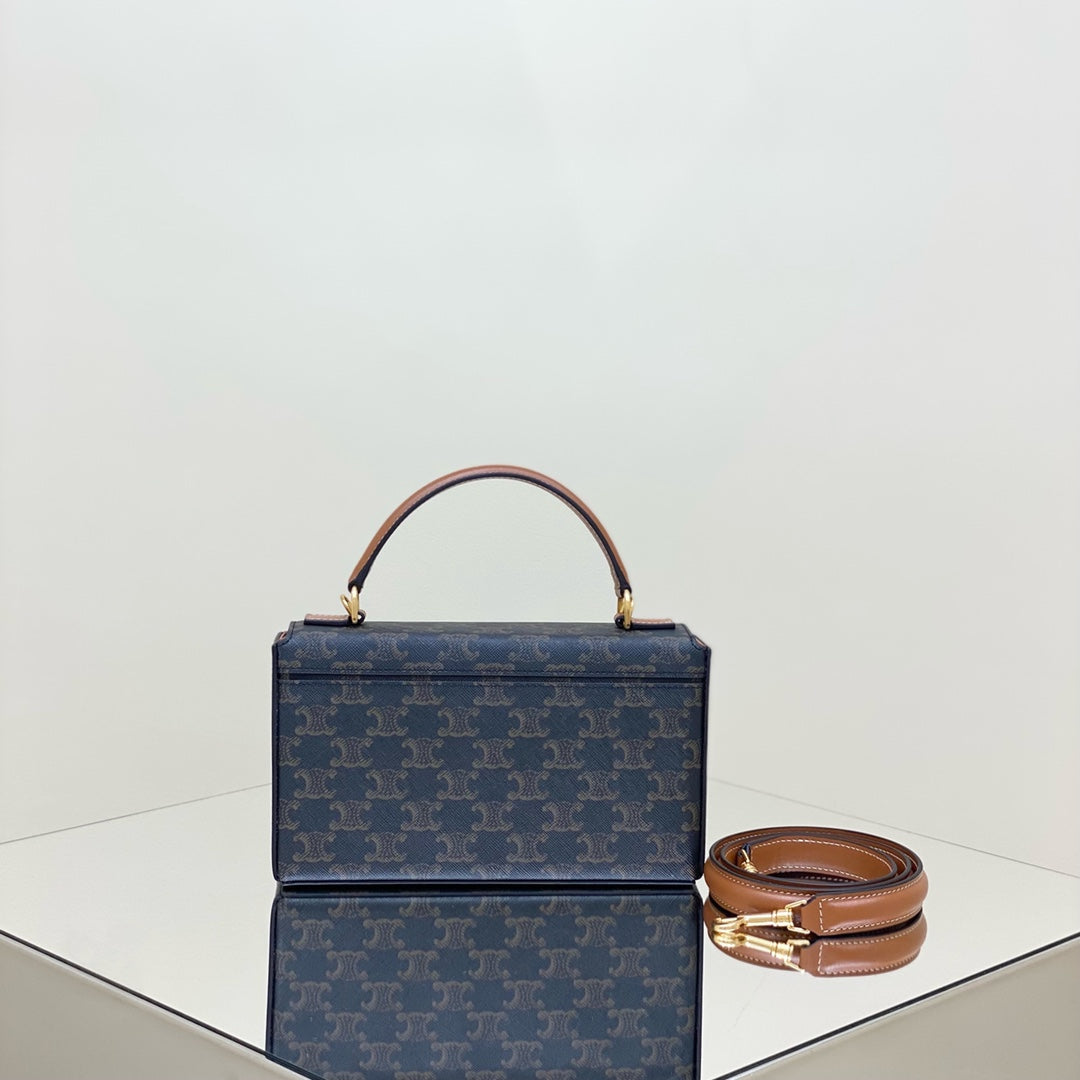 Celine Box Triomphe 22 Black Pattern Natural Calfskin Bag