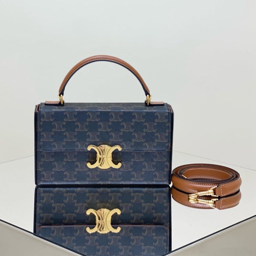 Celine Box Triomphe 22 Black Pattern Natural Calfskin Bag