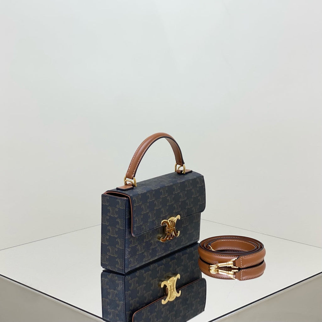 Celine Box Triomphe 22 Black Pattern Natural Calfskin Bag