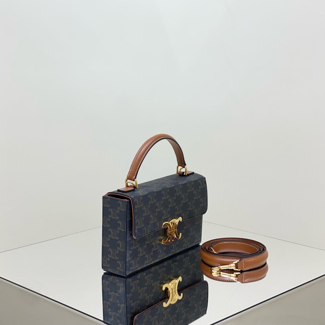 Celine Box Triomphe 22 Black Pattern Natural Calfskin Bag