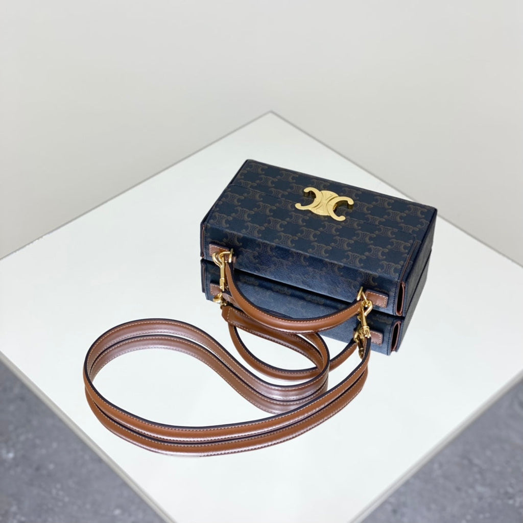 Celine Box Triomphe 22 Black Pattern Natural Calfskin Bag