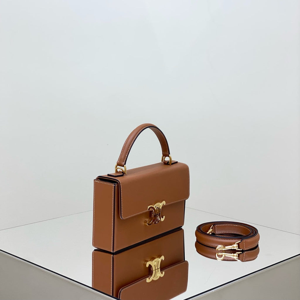 Celine Box Triomphe 22 Tan Natural Calfskin Bag