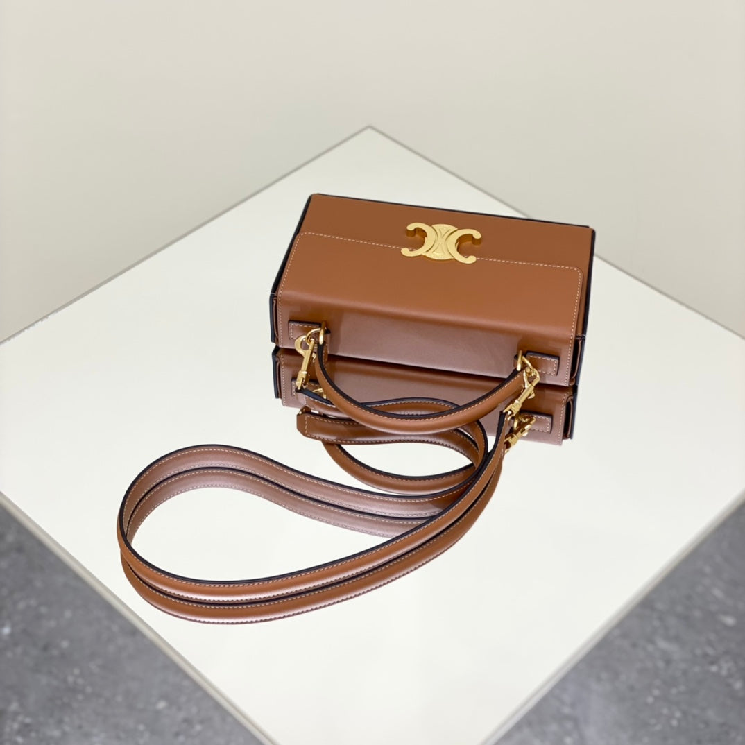 Celine Box Triomphe 22 Tan Natural Calfskin Bag
