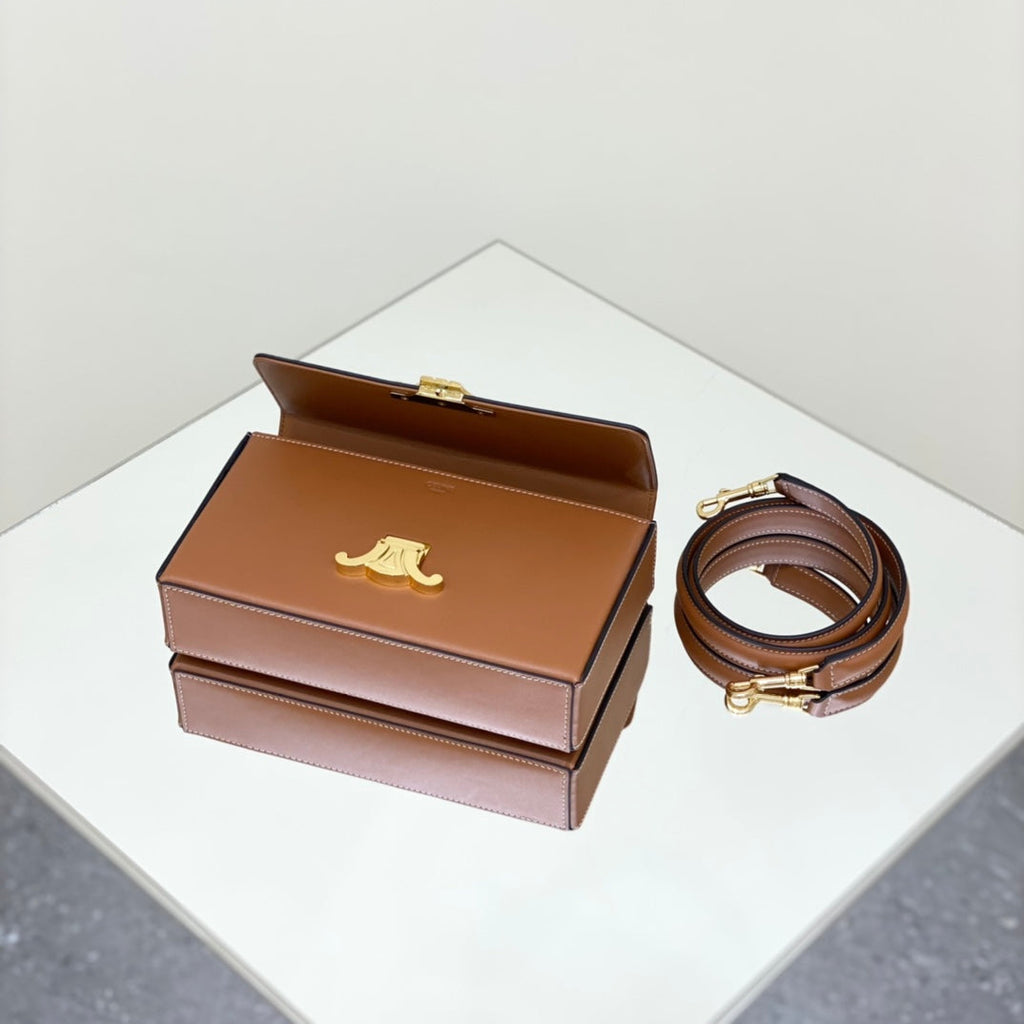 Celine Box Triomphe 22 Tan Natural Calfskin Bag