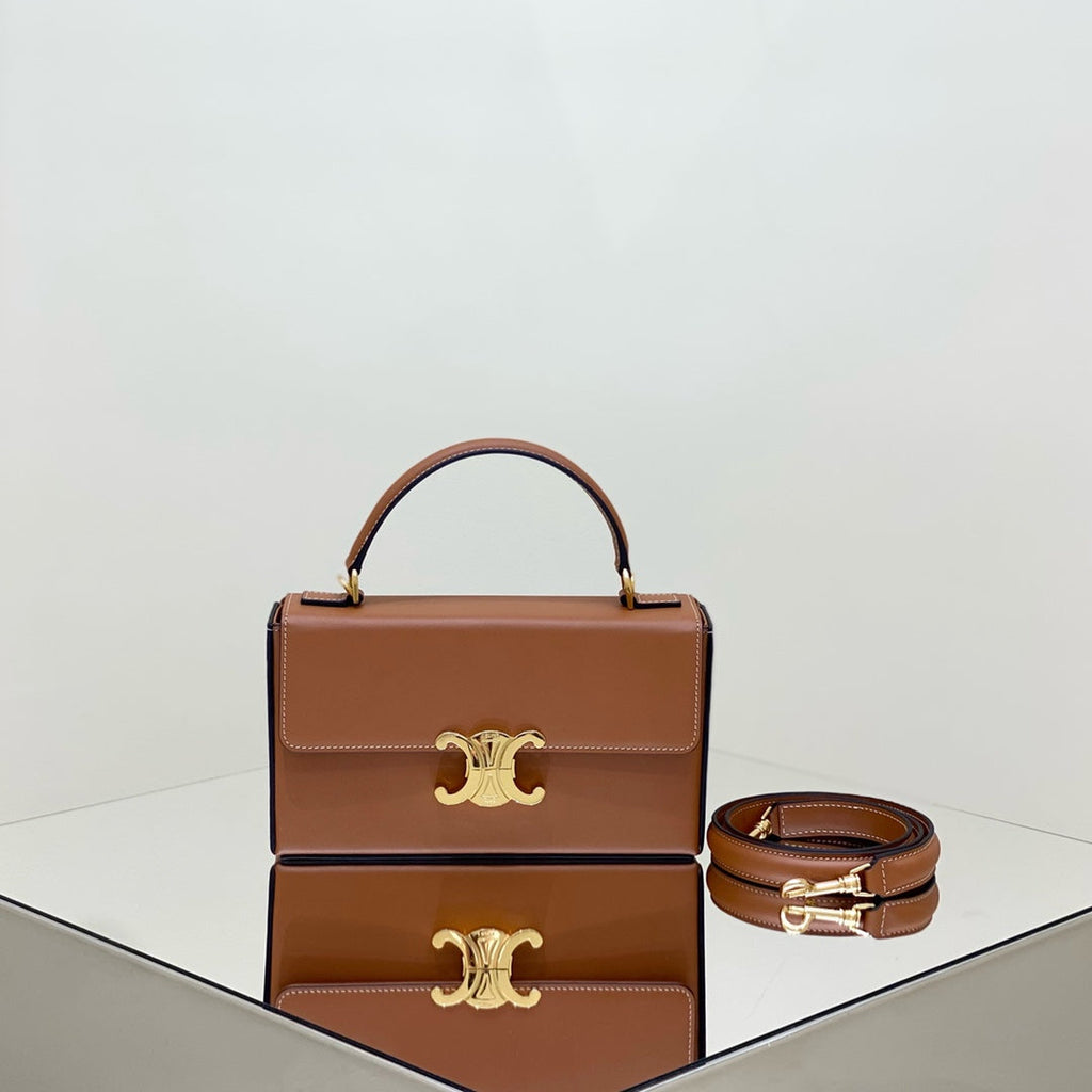 Celine Box Triomphe 22 Tan Natural Calfskin Bag
