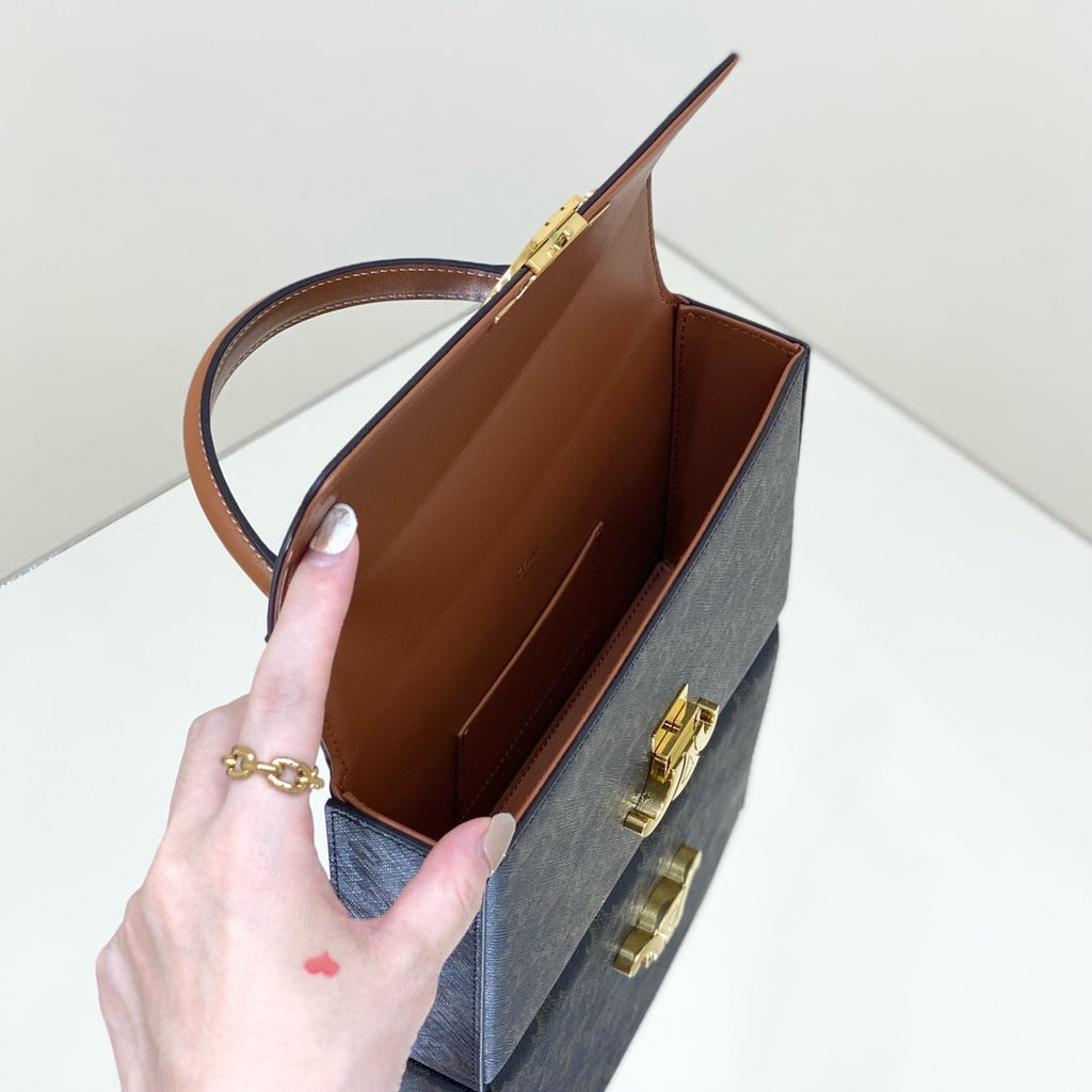 Celine Box Triomphe 22 Black Pattern Natural Calfskin Bag