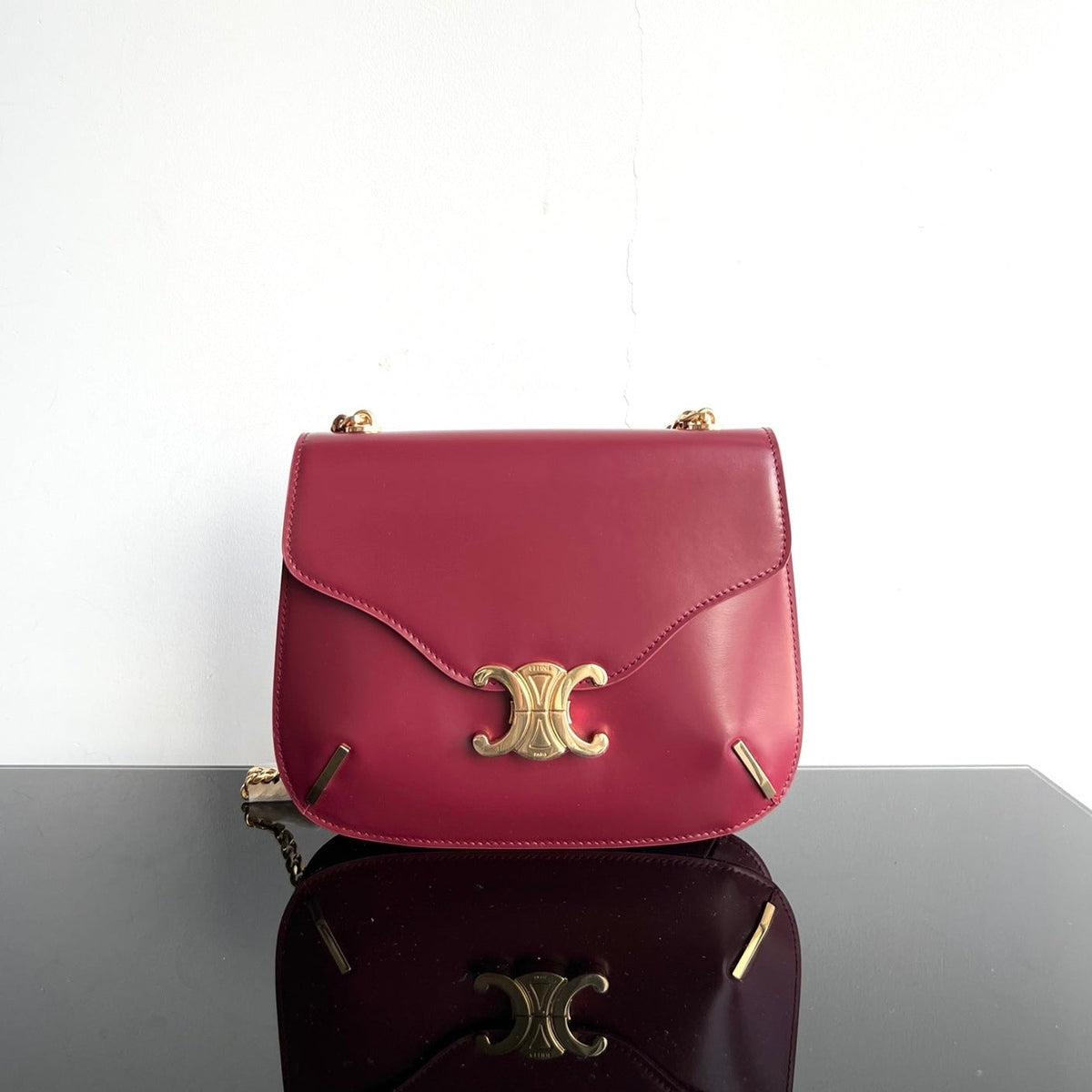 Celine Besace Triphome 24 Ruby Red Glossy Calfskin Bag