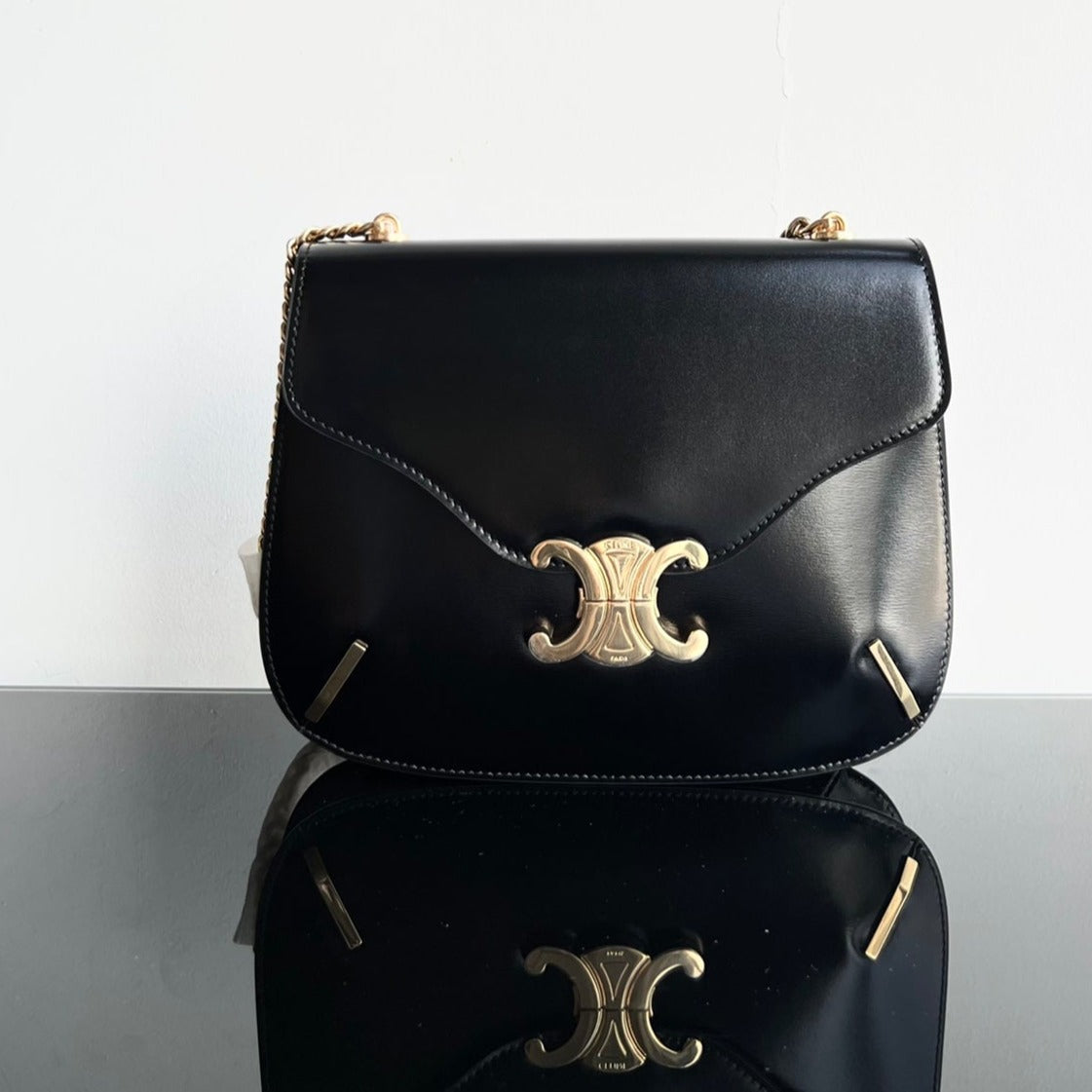 Celine Besace Triphome 24 Black Glossy Calfskin Bag