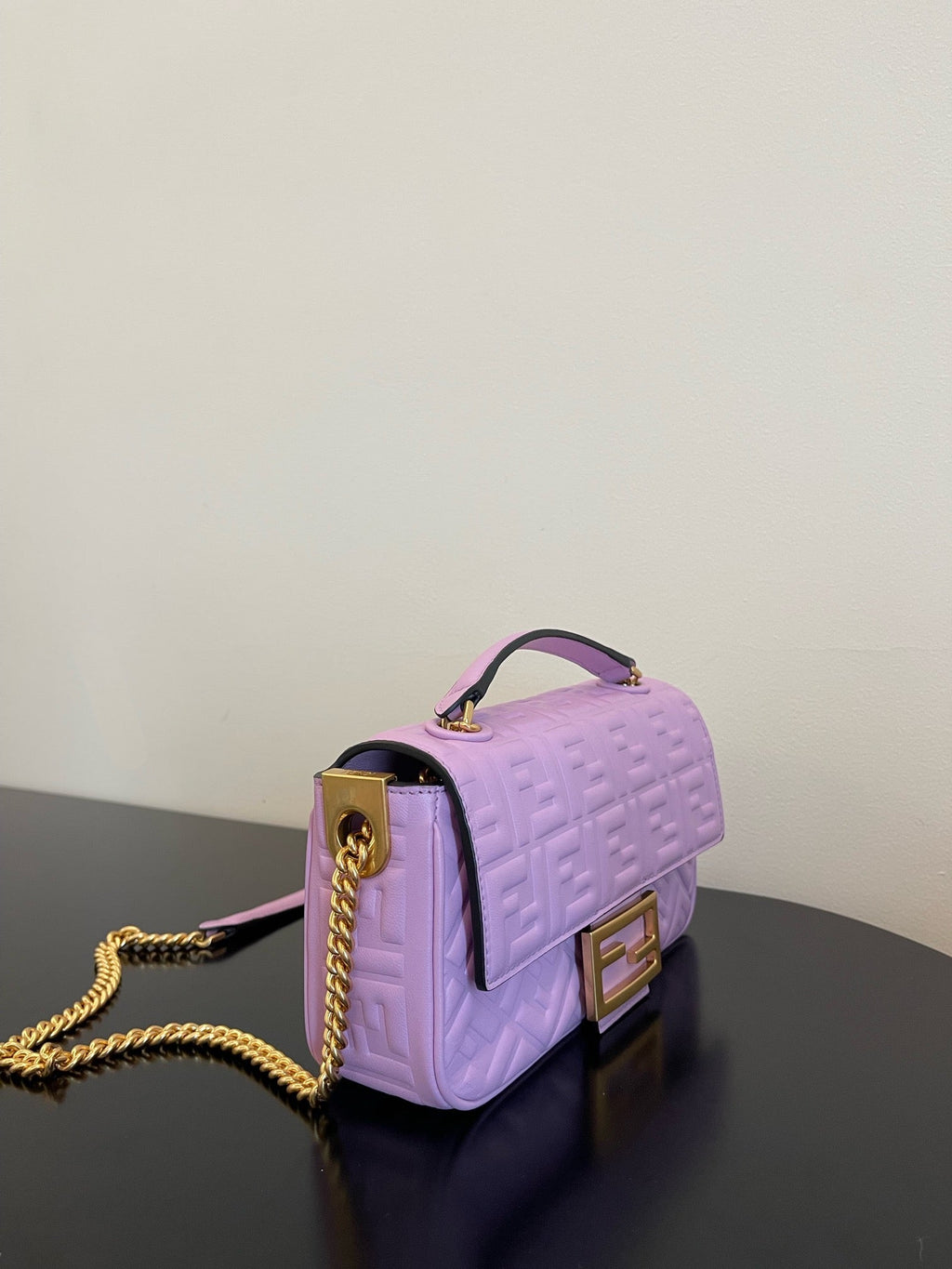 Fend Baguette 24 Bag with Ff Motif Lavender Leather Ghw