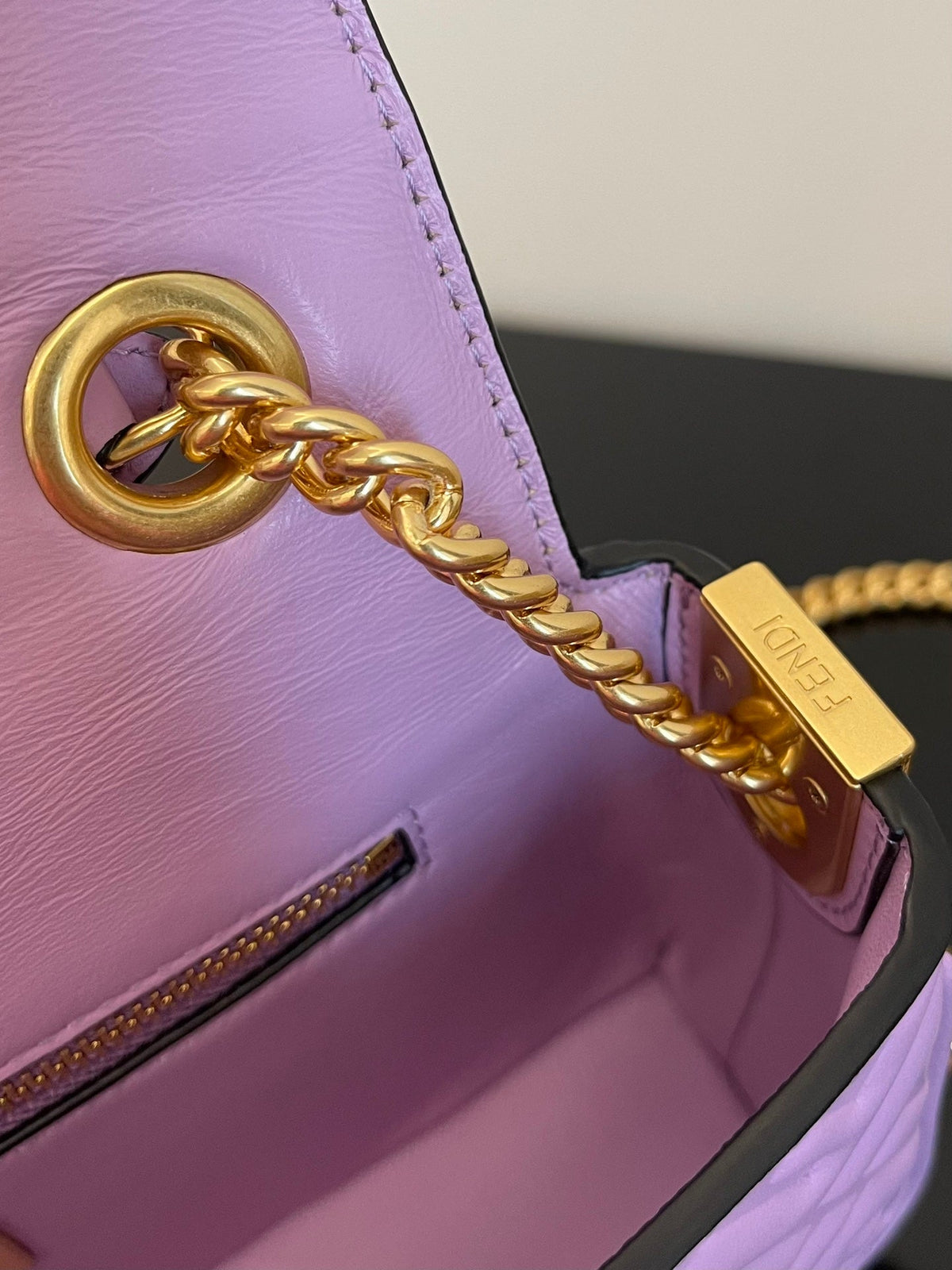 Fend Baguette 24 Bag with Ff Motif Lavender Leather Ghw