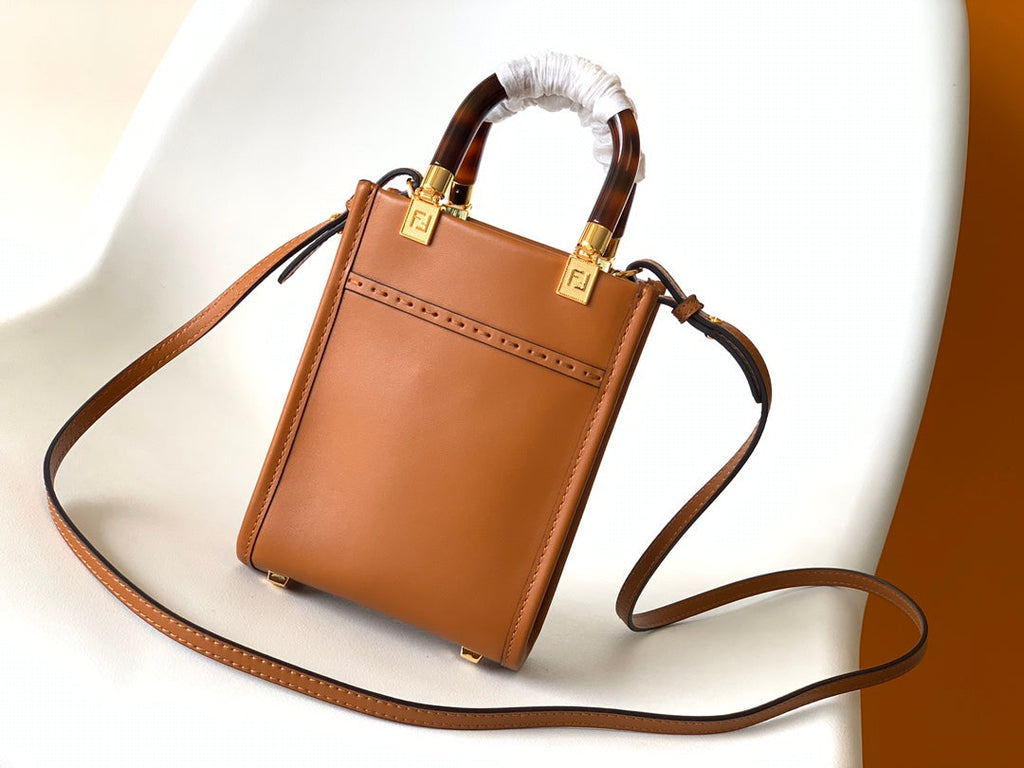Fendi Fend Mini Sunshine Shopper Bag 18 Tan Leather