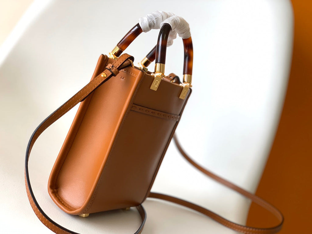 Fendi Fend Mini Sunshine Shopper Bag 18 Tan Leather