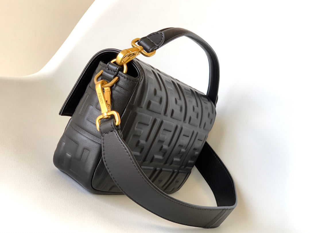 Fend Baguette 27 Bag with Ff Motif Black Leather Ghw