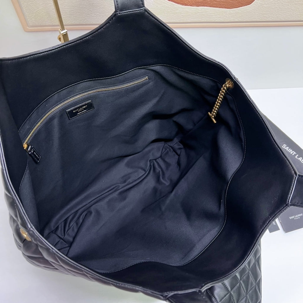 Saint Laurent Icare 58 Maxi Shopping Bag in Black Lambskin Gold-Tone Metallic