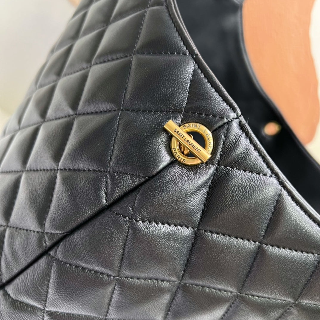 Saint Laurent Icare 58 Maxi Shopping Bag in Black Lambskin Gold-Tone Metallic
