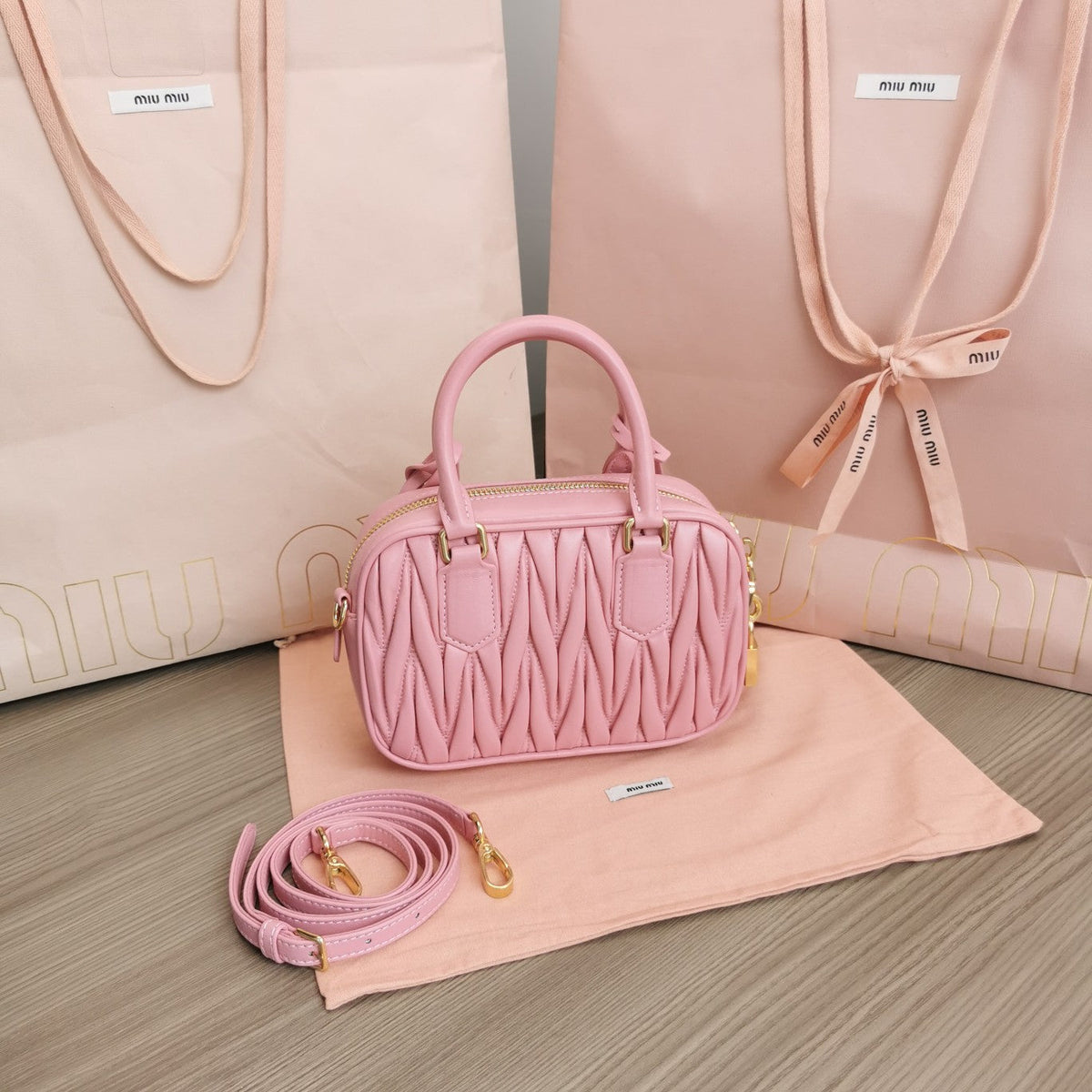 Arcadie Matelassé Nappa Small Bag 19 in Flamingo Pink Lambskin Gold Hardware