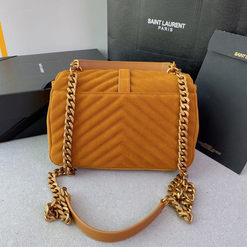 Saint Laurent College Tassel 24 in Orange Peel Suede Gold Hardware Bag