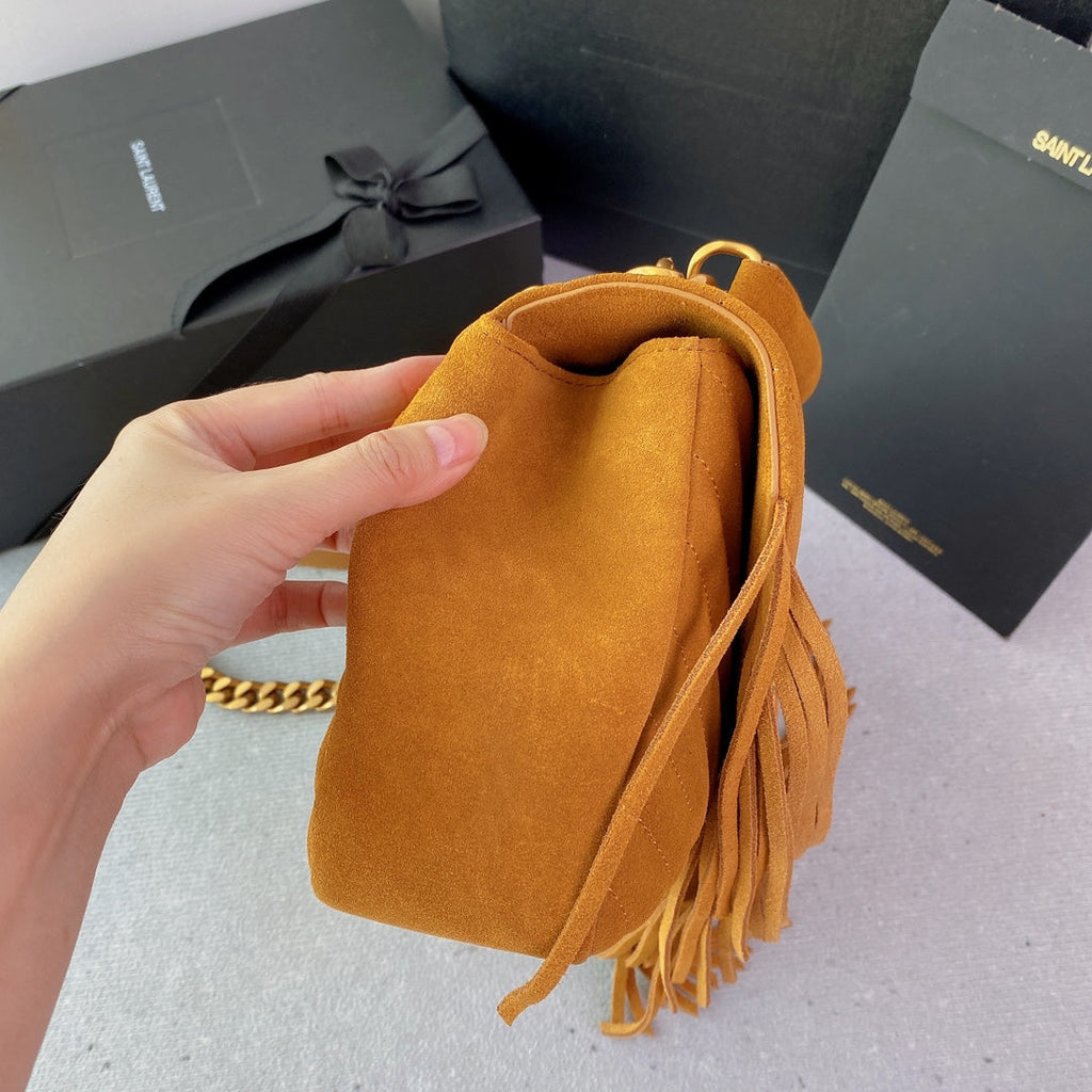Saint Laurent College Tassel 24 in Orange Peel Suede Gold Hardware Bag