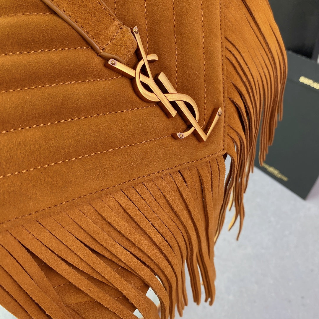 Saint Laurent College Tassel 24 in Orange Peel Suede Gold Hardware Bag