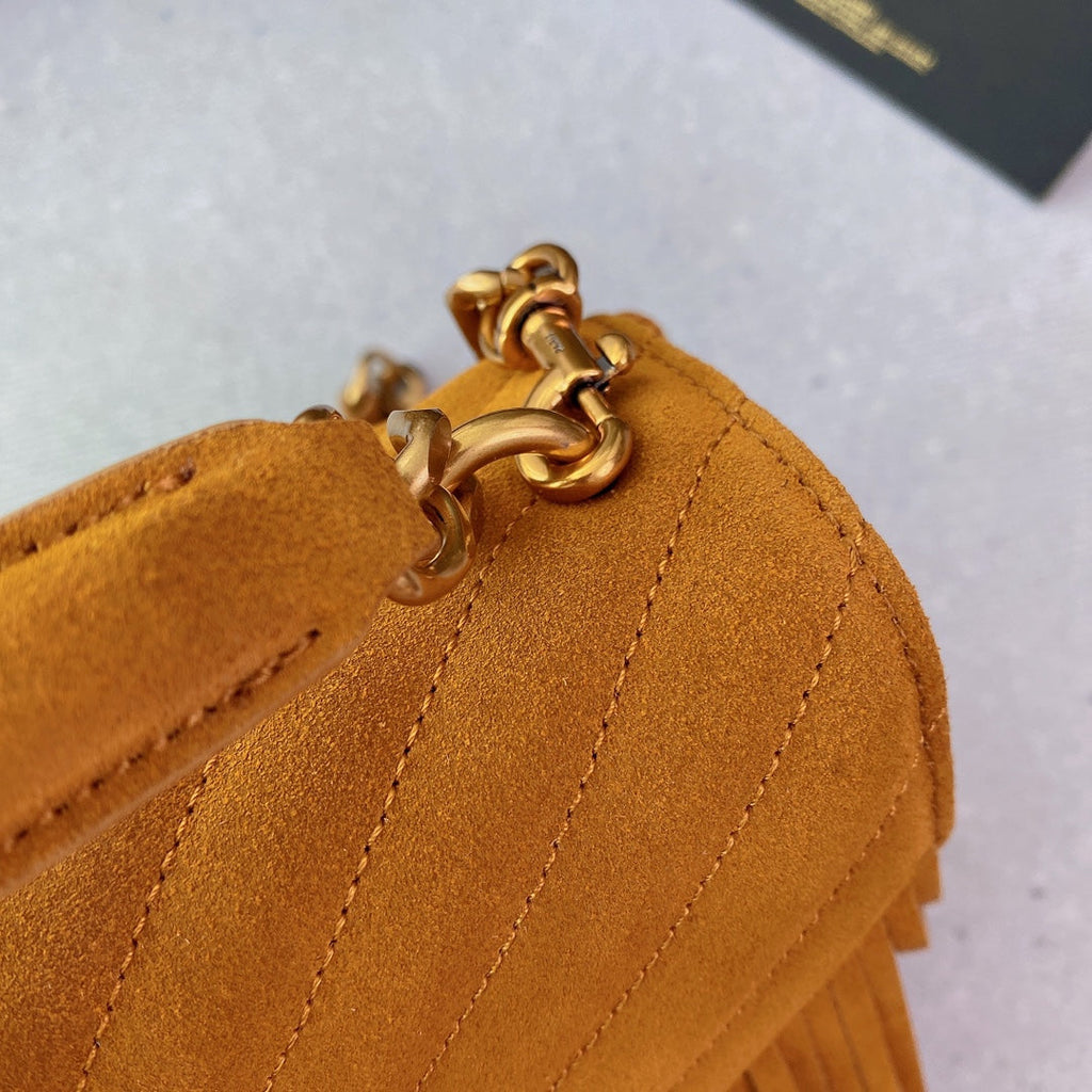 Saint Laurent College Tassel 24 in Orange Peel Suede Gold Hardware Bag