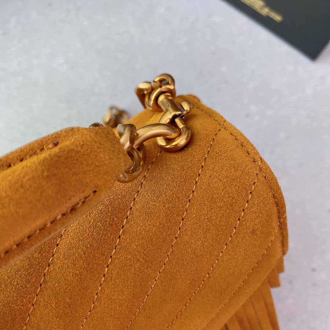 Saint Laurent College Tassel 24 in Orange Peel Suede Gold Hardware Bag