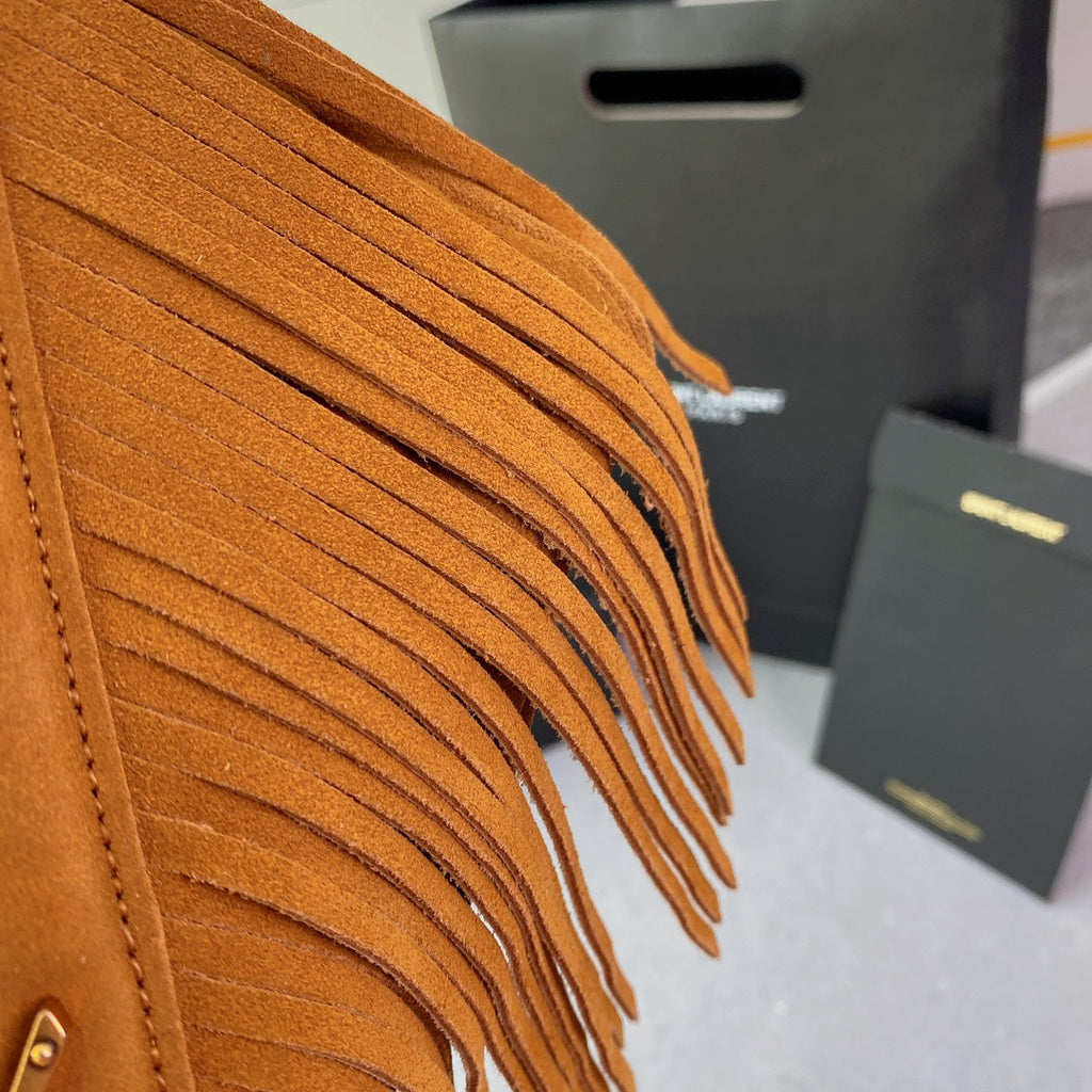Saint Laurent College Tassel 24 in Orange Peel Suede Gold Hardware Bag