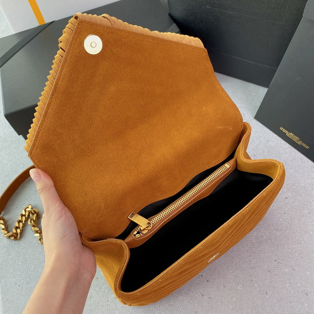 Saint Laurent College Tassel 24 in Orange Peel Suede Gold Hardware Bag