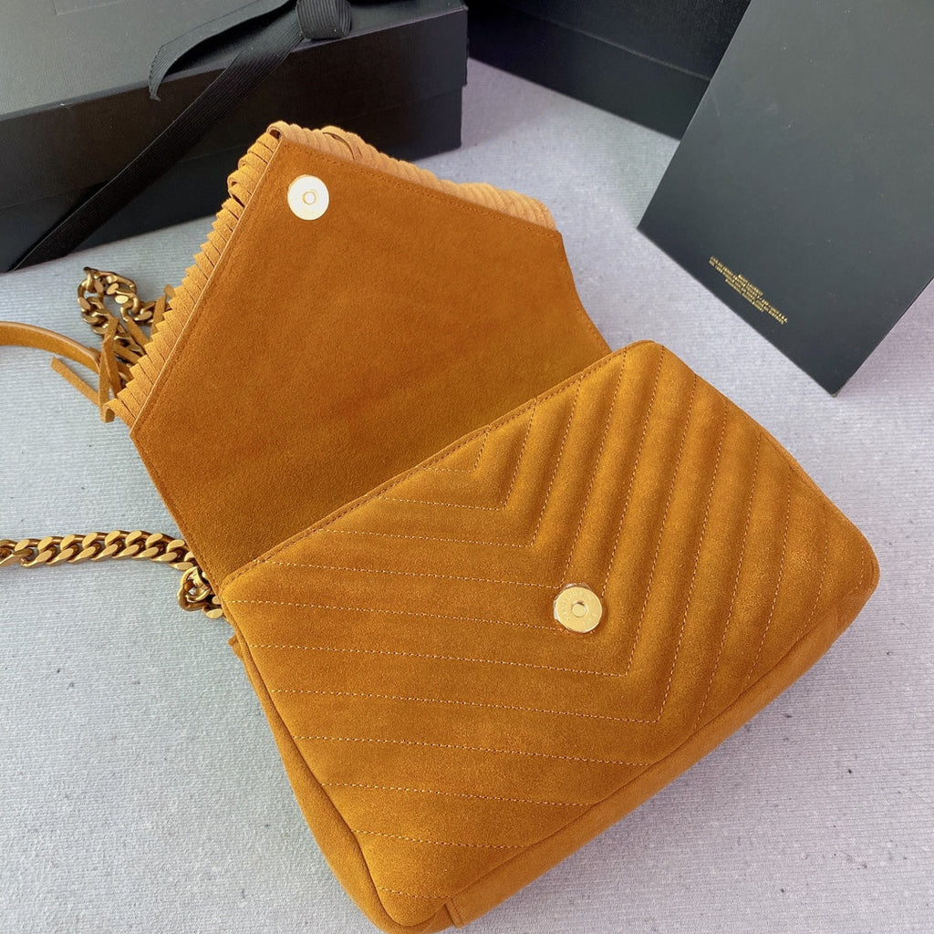 Saint Laurent College Tassel 24 in Orange Peel Suede Gold Hardware Bag