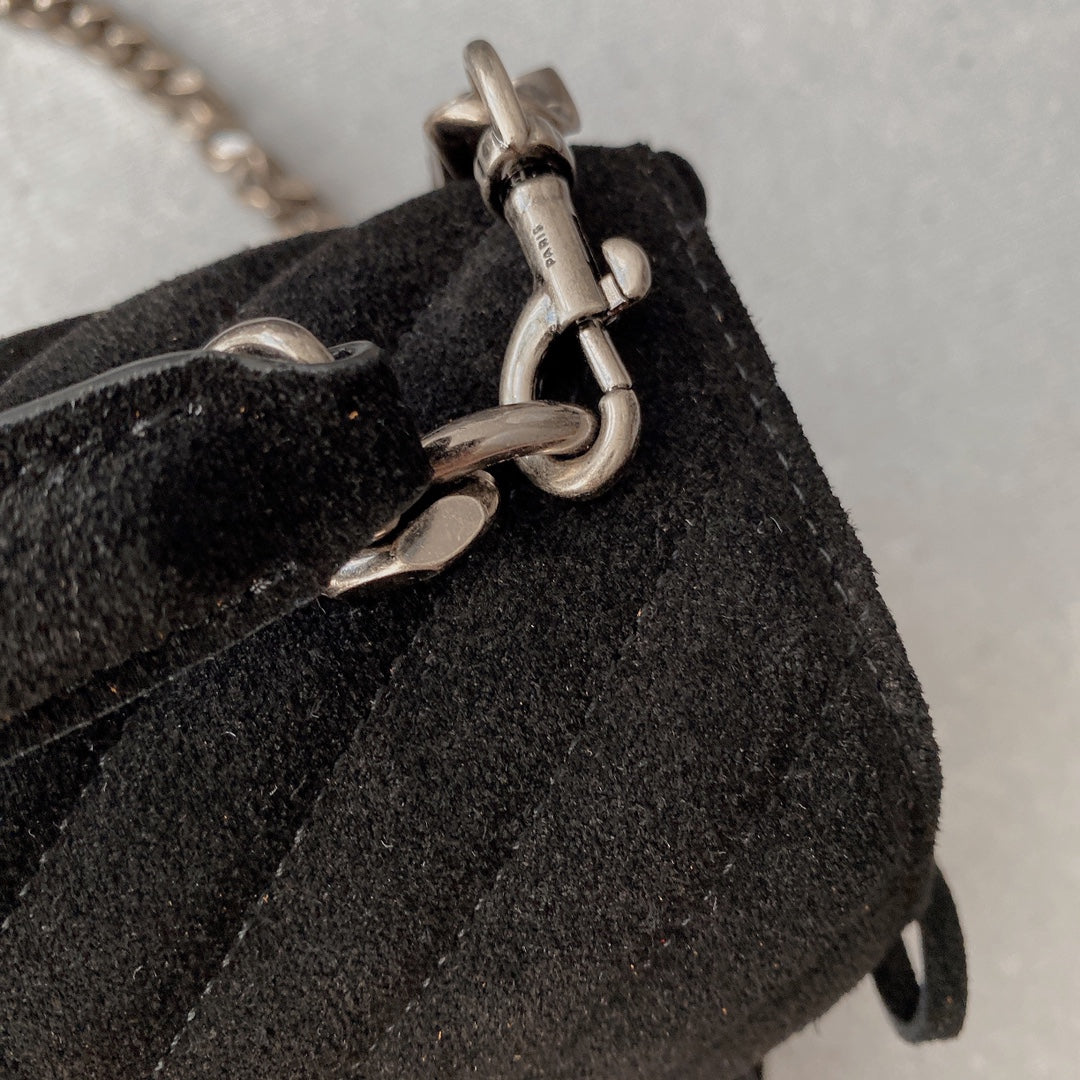 Saint Laurent College Tassel 24 in Black Suede Silver Hardware Bag